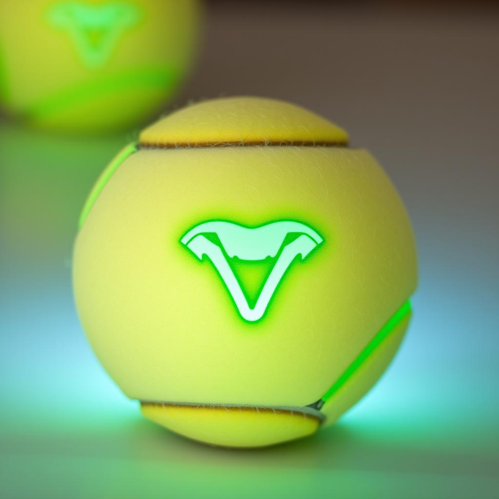 A vivid viper green logo glowing on a tennis ball, with a sleek and modern design