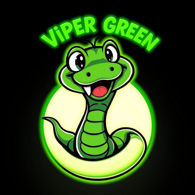 A humorous viper green logo with a playful glow, designed in a cartoonish style