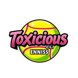 A tennis ball logo featuring the text 'Toxicious Tennis Club' in bold, stylish lettering