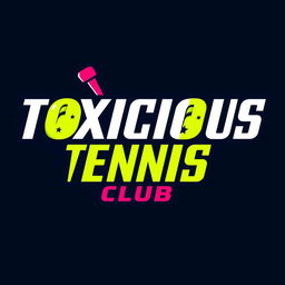 A striking logo for 'Toxicious Tennis Club', featuring bold typography and dynamic design elements