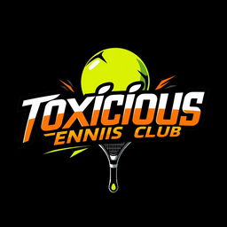 A striking logo for 'Toxicious Tennis Club', featuring bold typography and dynamic design elements