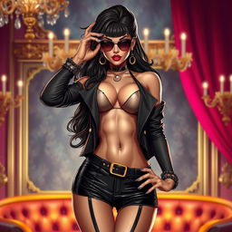 A playful and alluring depiction of a woman inspired by fashion and style reminiscent of the game 'Lula: The Sexy Empire'