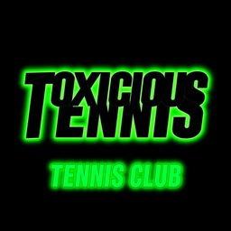 A captivating logo for 'Toxicious Tennis Club', featuring the text in bold, stylish typography with a vivid green glow