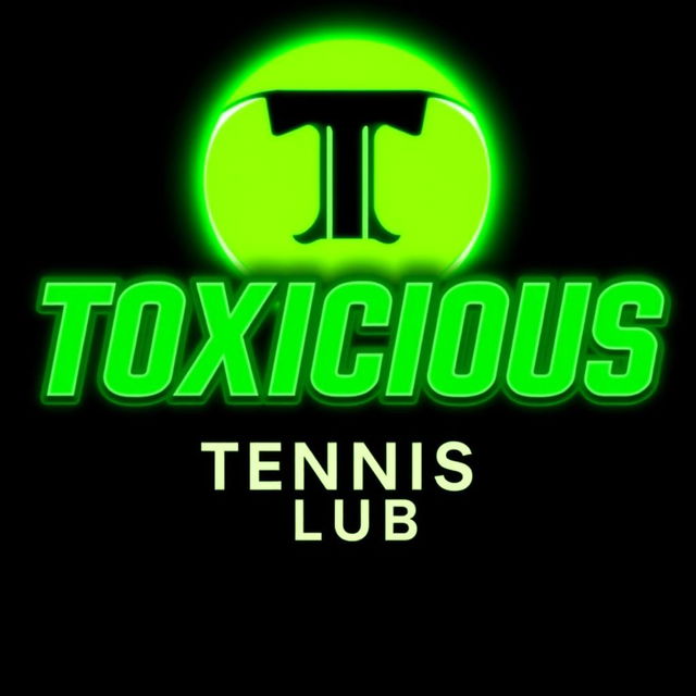 A captivating logo for 'Toxicious Tennis Club', featuring the text in bold, stylish typography with a vivid green glow