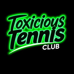 A captivating logo for 'Toxicious Tennis Club', featuring the text in bold, stylish typography with a vivid green glow