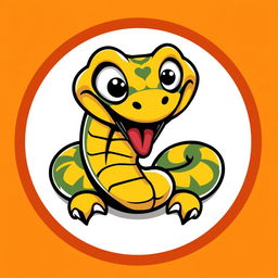 A humorous viper logo designed in a round format, featuring a playful and cartoonish snake