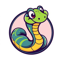 A humorous viper logo designed in a round format, featuring a playful and cartoonish snake