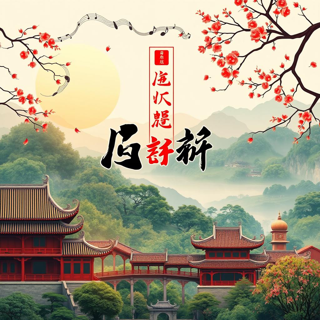 An eye-catching poster cover for the song "Zaoyang in the Song", featuring a traditional Chinese aesthetic with vibrant colors, elements of ancient Chinese architecture, and lush landscapes reminiscent of Zaoyang city in China