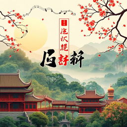 An eye-catching poster cover for the song "Zaoyang in the Song", featuring a traditional Chinese aesthetic with vibrant colors, elements of ancient Chinese architecture, and lush landscapes reminiscent of Zaoyang city in China