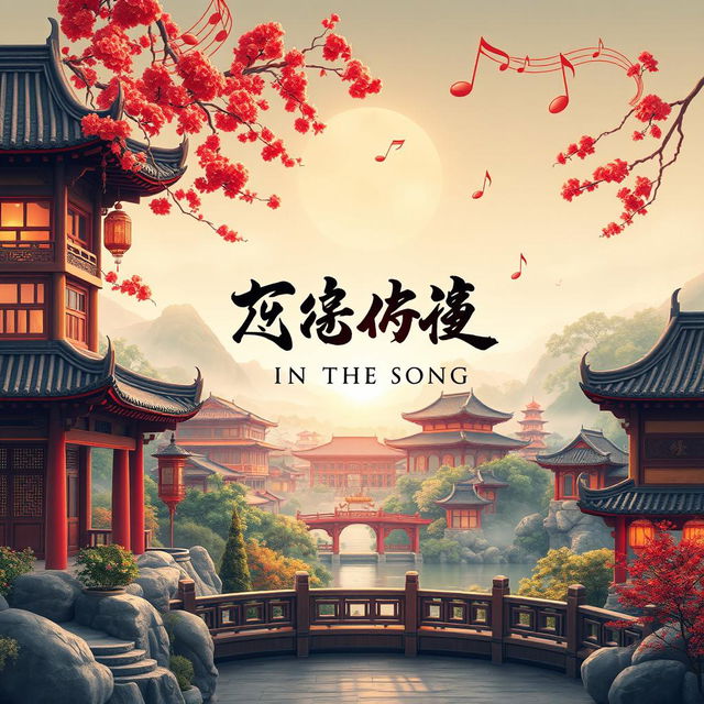 An eye-catching poster cover for the song "Zaoyang in the Song", featuring a traditional Chinese aesthetic with vibrant colors, elements of ancient Chinese architecture, and lush landscapes reminiscent of Zaoyang city in China