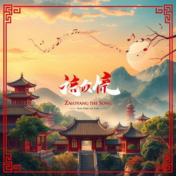 An eye-catching poster cover for the song "Zaoyang in the Song", featuring a traditional Chinese aesthetic with vibrant colors, elements of ancient Chinese architecture, and lush landscapes reminiscent of Zaoyang city in China