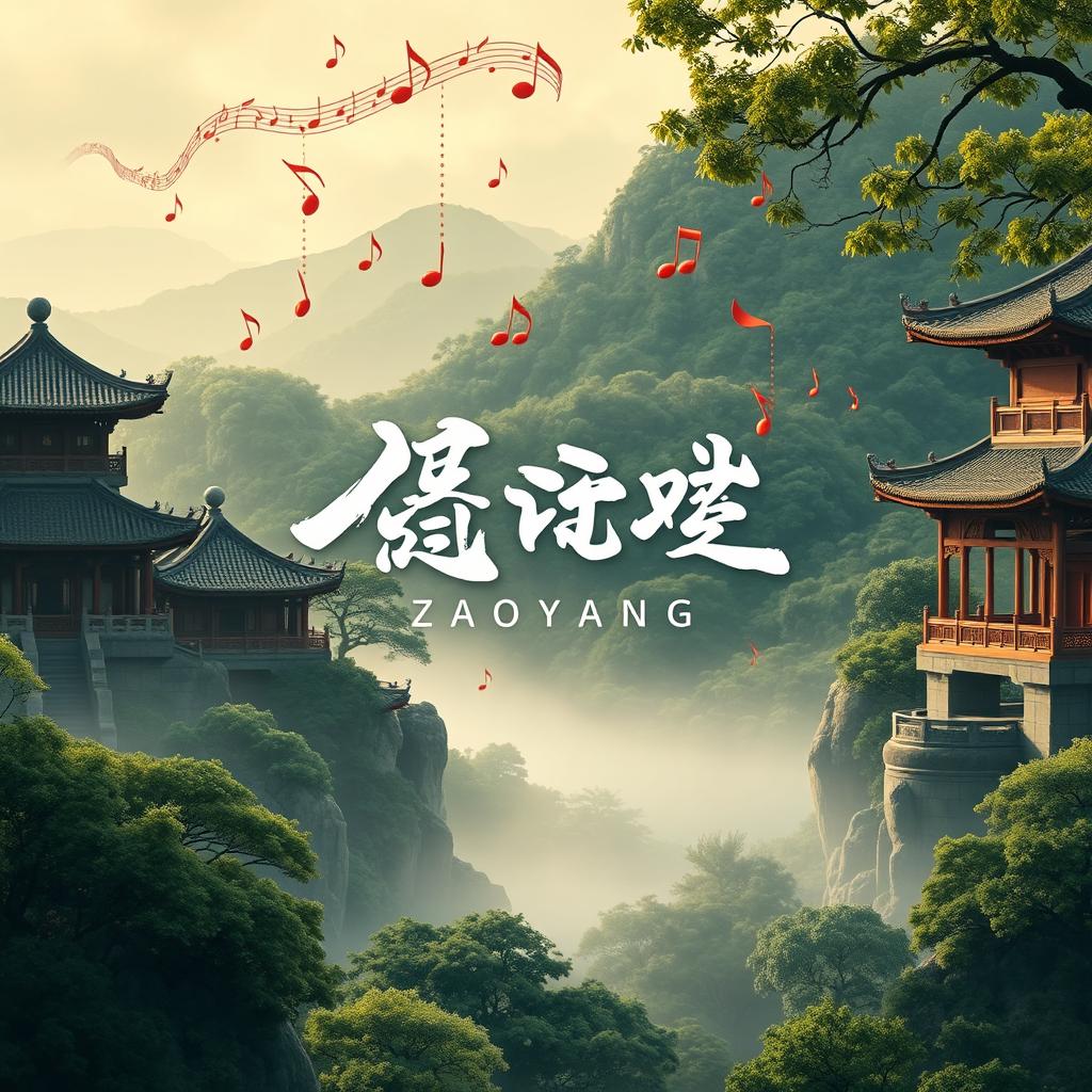 A captivating poster cover for the song "歌里枣庄" (Zaoyang in the Song), incorporating traditional Chinese elements with a modern twist