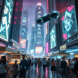 A hyper-realistic scene set in a bustling futuristic city