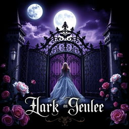 A dark fantasy gothic book cover featuring a realistic depiction of a princess in a flowing gown under a moonlit night sky