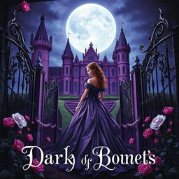 A dark fantasy gothic book cover featuring a realistic depiction of a princess in a flowing Victorian gown