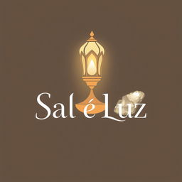 A captivating logo for the phrase "Sal e Luz" which incorporates a lamp and a salt crystal as symbols