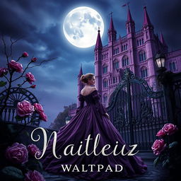 A dark fantasy gothic book cover in a realism fantasy style, featuring a princess in a flowing Victorian gown