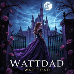 A dark fantasy gothic book cover in a realism fantasy style, featuring a princess in a flowing Victorian gown