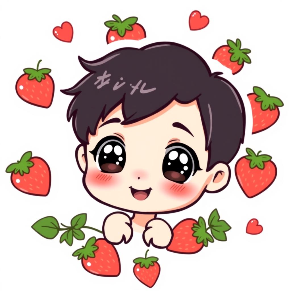 A cute kawaii sticker featuring a boy with short black hair