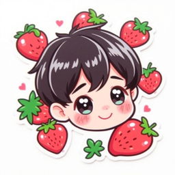 A cute kawaii sticker featuring a boy with short black hair