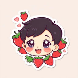 A cute kawaii sticker featuring a boy with short black hair