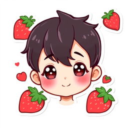 A cute kawaii sticker featuring a boy with short black hair