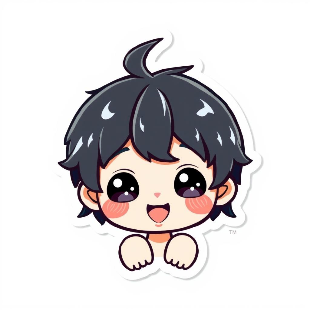 A kawaii sticker featuring a cute boy with short black hair