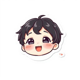 A kawaii sticker featuring a cute boy with short black hair