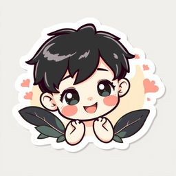 A kawaii sticker featuring a cute boy with short black hair