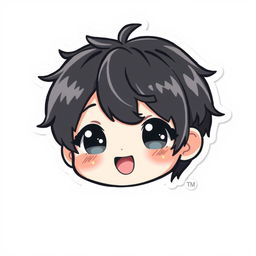 A kawaii sticker featuring a cute boy with short black hair