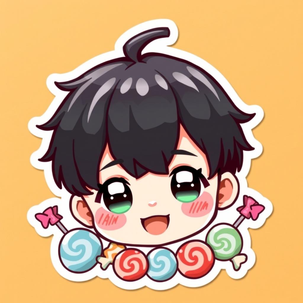 A kawaii sticker featuring a cute boy with short black hair