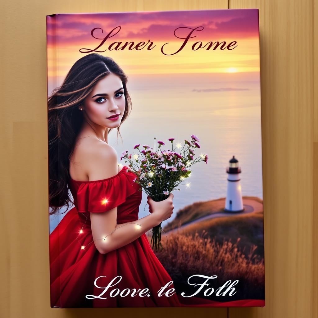 A romantic book cover featuring a beautiful young woman with flowing brown hair and large, expressive eyes