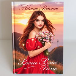 A romantic book cover featuring a beautiful young woman with flowing brown hair and large, expressive eyes