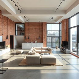 A loft-style open-plan apartment measuring 11 meters in length and 5 meters in width with a ceiling height of 2 meters