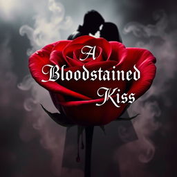 A captivating book cover for "A Bloodstained Kiss", featuring a mysterious and romantic atmosphere