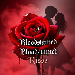 A captivating book cover for "A Bloodstained Kiss", featuring a mysterious and romantic atmosphere