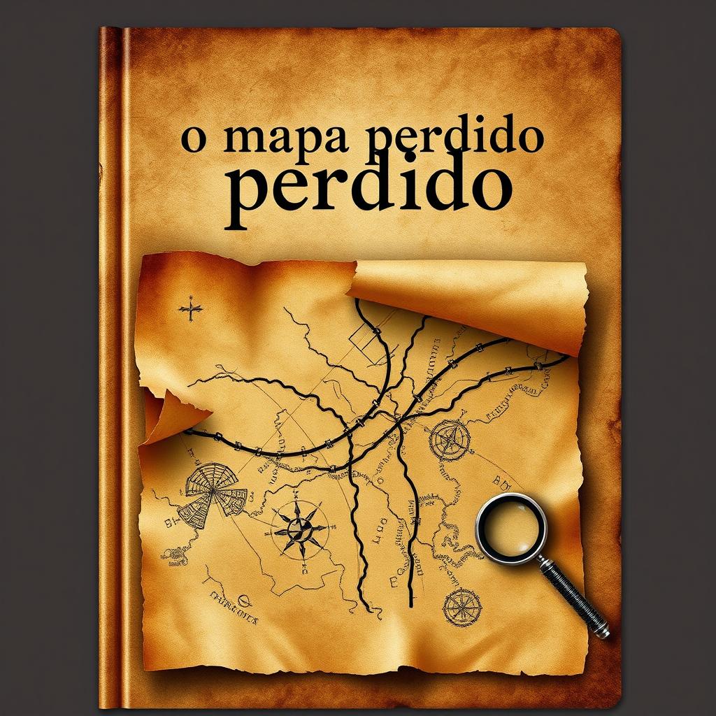 A captivating book cover design for the title 'O mapa perdido'