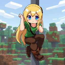 Alex from Minecraft in anime style, inspired by the Silpajea YouTube channel, is about to sit on a pole