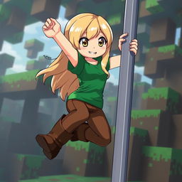 Alex from Minecraft in anime style, inspired by the Silpajea YouTube channel, is about to sit on a pole