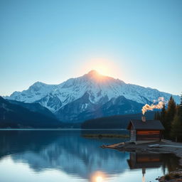 A majestic mountain range covered in snow under a clear blue sky