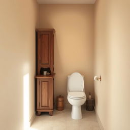 A small, elegantly designed bathroom featuring soft beige walls that create a warm and cozy ambiance