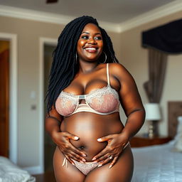 A sexy BBW ebony MILF with very dark black skin and afro dread hair