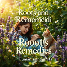 A photorealistic book cover for "Roots and Remedies: Herbal Healing for Humans and Pets"