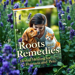 A photorealistic book cover for "Roots and Remedies: Herbal Healing for Humans and Pets"