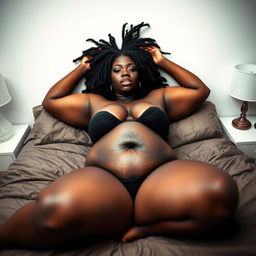 A sexy BBW ebony MILF with very dark black skin and afro dread hair