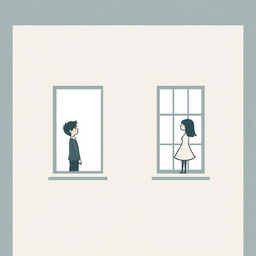 Two buildings with windows facing each other in a minimalist design
