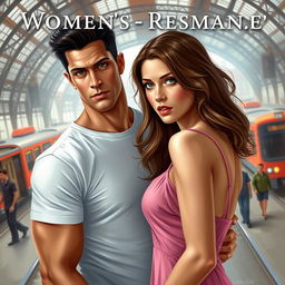 A realistic painting-style cover for a women's romance novel featuring a young woman with brown hair, expressive eyes, wearing a pink dress with spaghetti straps