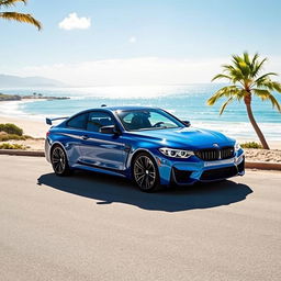 A stunning Laguna Seca Blue BMW M3 parked in a picturesque coastal setting