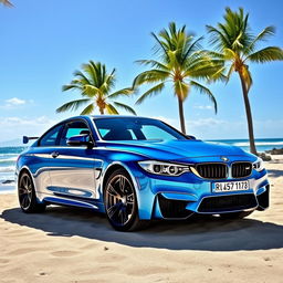 A stunning Laguna Seca Blue BMW M3 parked in a picturesque coastal setting