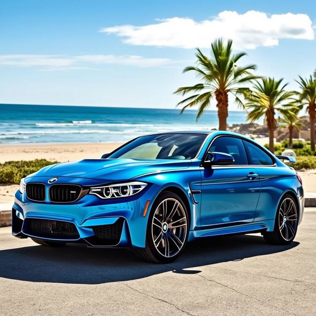 A stunning Laguna Seca Blue BMW M3 parked in a picturesque coastal setting